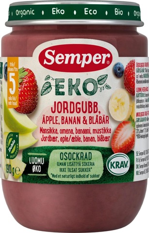 Semper Organic strwawberry, apple, bluberry 190g 5 months
